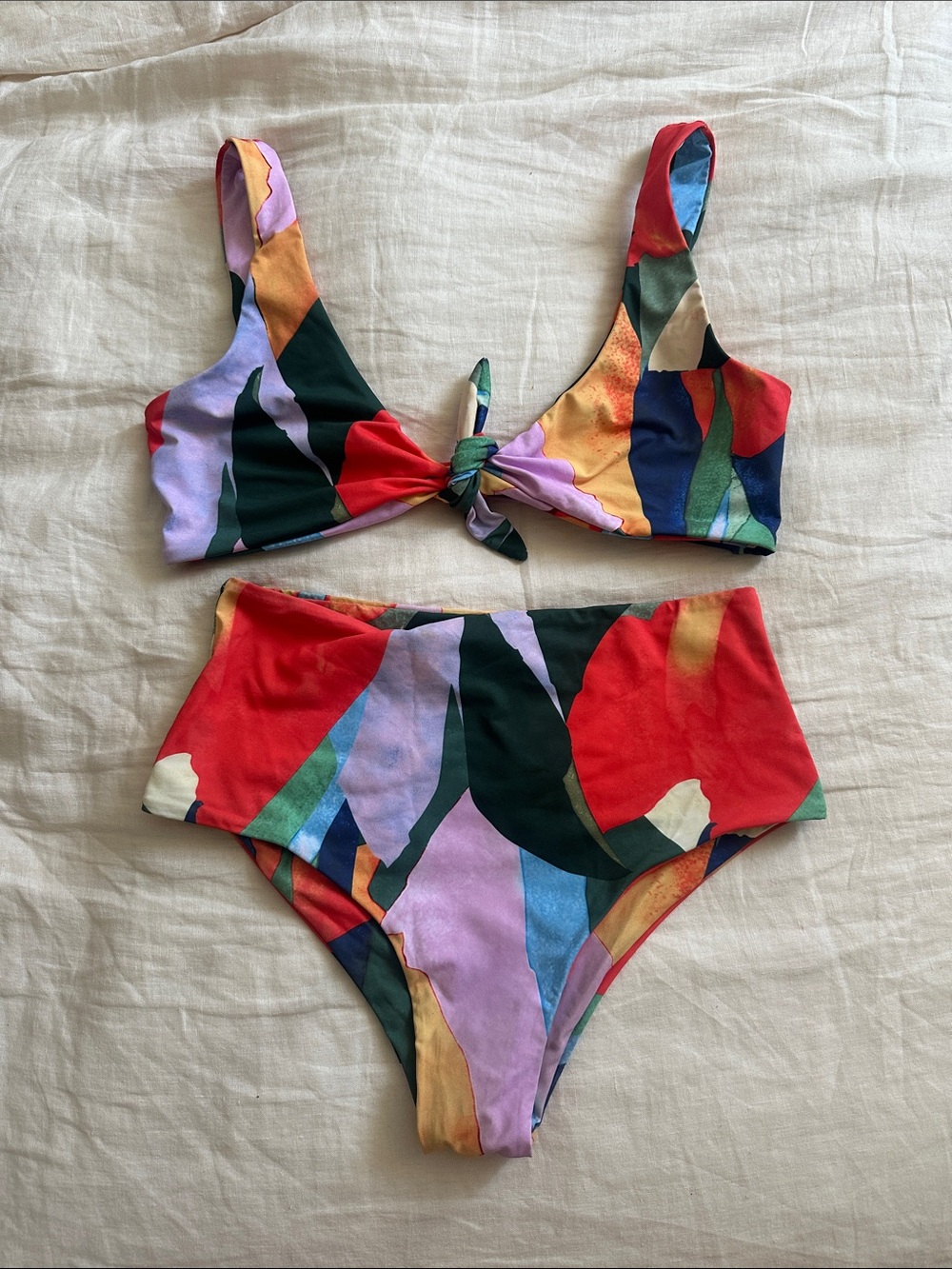 Colorful Abstract Print High-Waist Bikini Set
